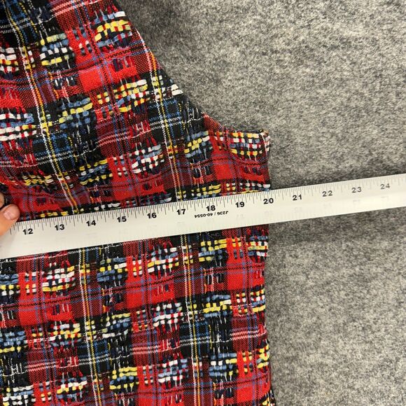 STS Blouse Women L Large Red Plaid Sleeveless Button Round Neck Lined Casual - Picture 3 of 7